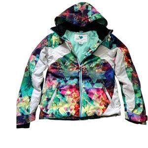 Obermeyer Teen Girls Ski Snowboard Jacket Geometric Print Hooded Winter M 10-12